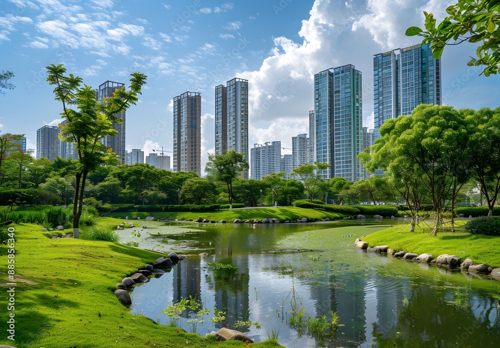 Shenzhen Park: Urban Oasis with Pond and Skyscrapers Shenzhen Park: Urban Oasis with Pond and Skyscrapers