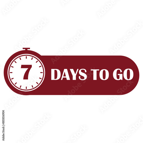 Countdown timer icon. Seven days left. Maroon and white. Vector symbol.