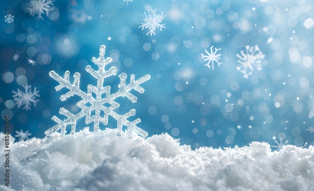 Sparkling Snowflake On Snowy Landscape Sparkling Snowflake On Snowy Landscape