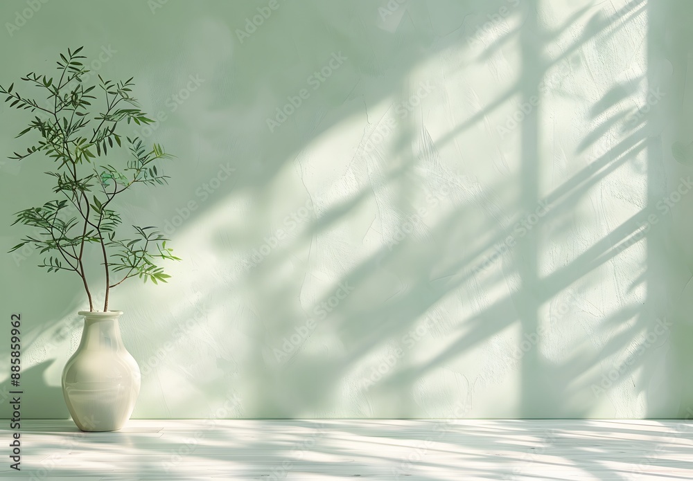 Minimalist Green Wall With Plant And Window Light Minimalist Green Wall With Plant And Window Light