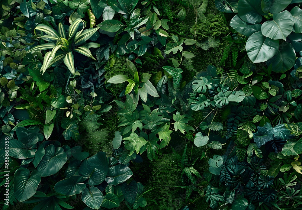 Lush Green Tropical Plants Wall - Jungle Atmosphere Lush Green Tropical Plants Wall - Jungle Atmosphere