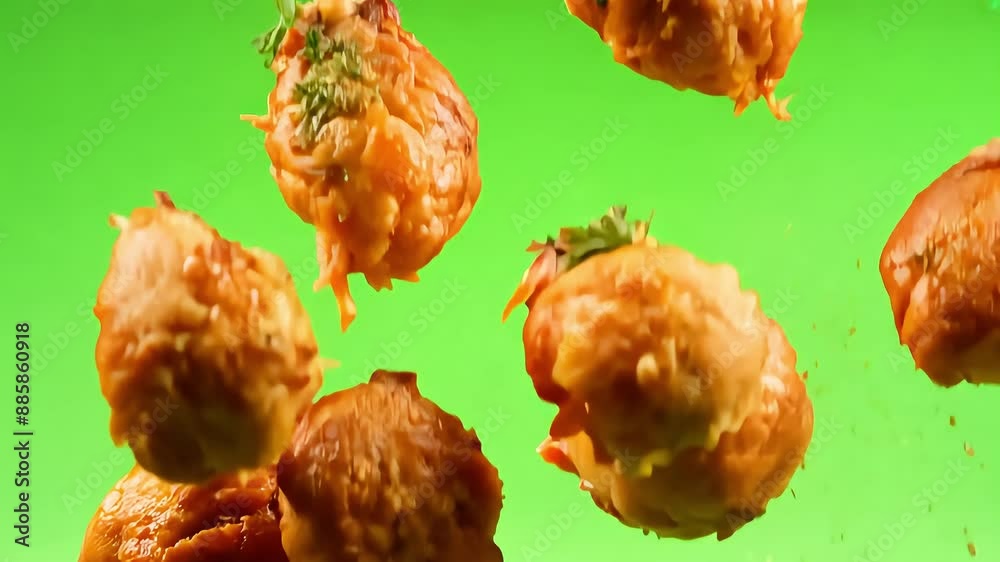 Crispy Fried Chicken Pieces in Mid-Air green screen background with Ai ...