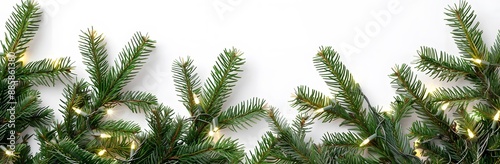 Christmas Tree Branches with White Lights Festive Background