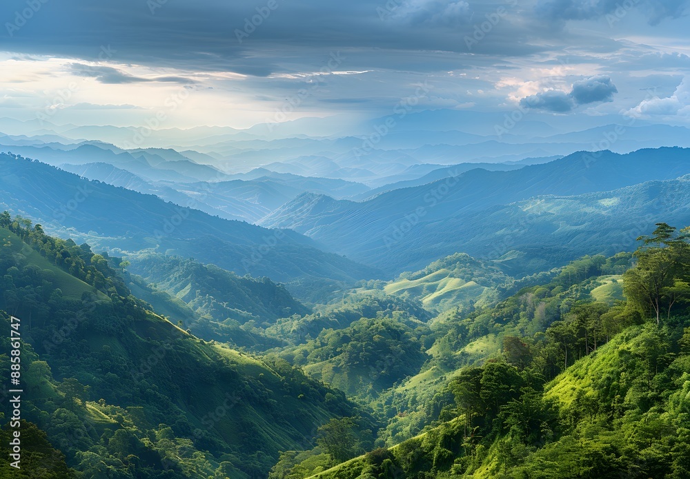 Fototapeta premium Panoramic View of Lush Green Mountains in Thailand