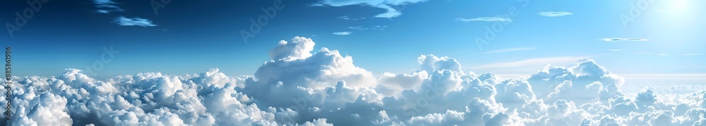 Serene Sky With Fluffy White Clouds Panoramic View Serene Sky With Fluffy White Clouds Panoramic View
