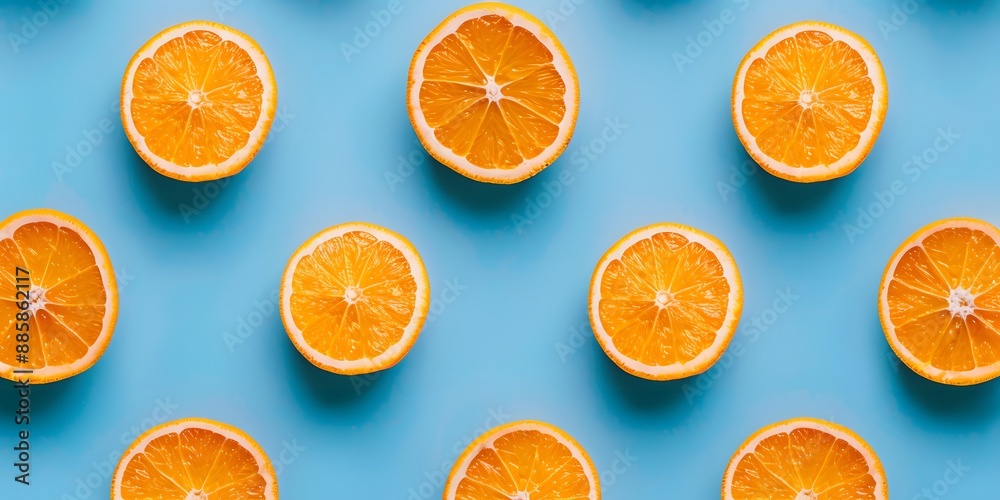 Orange Halves Pattern on Blue Background Orange Halves Pattern on Blue Background