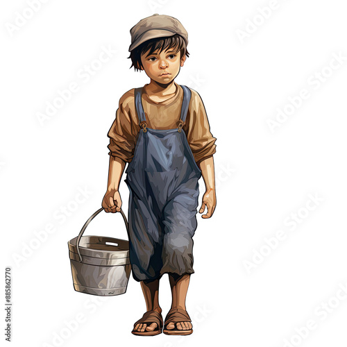Obraz na płótnie An illustration of a young boy child labor holding a bucket w salonie