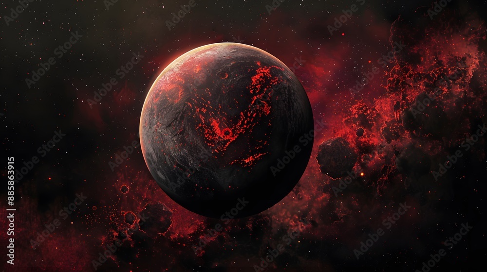 Obraz premium Red Planet in Deep Space Digital Art