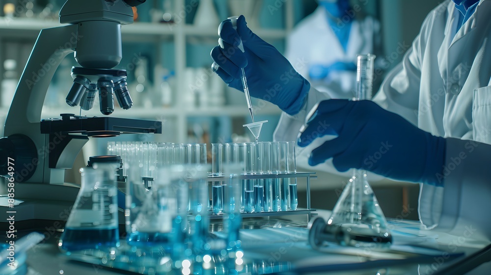 Scientist Working in Lab with Test Tubes and Beakers Scientist Working in Lab with Test Tubes and Beakers