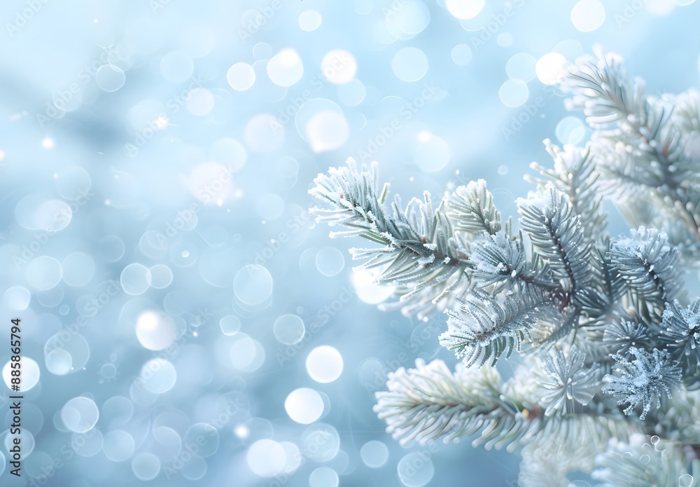 Frosted Pine Branch Winter Background Frosted Pine Branch Winter Background