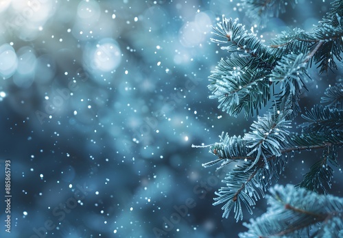 Frosted Pine Branch Winter Background