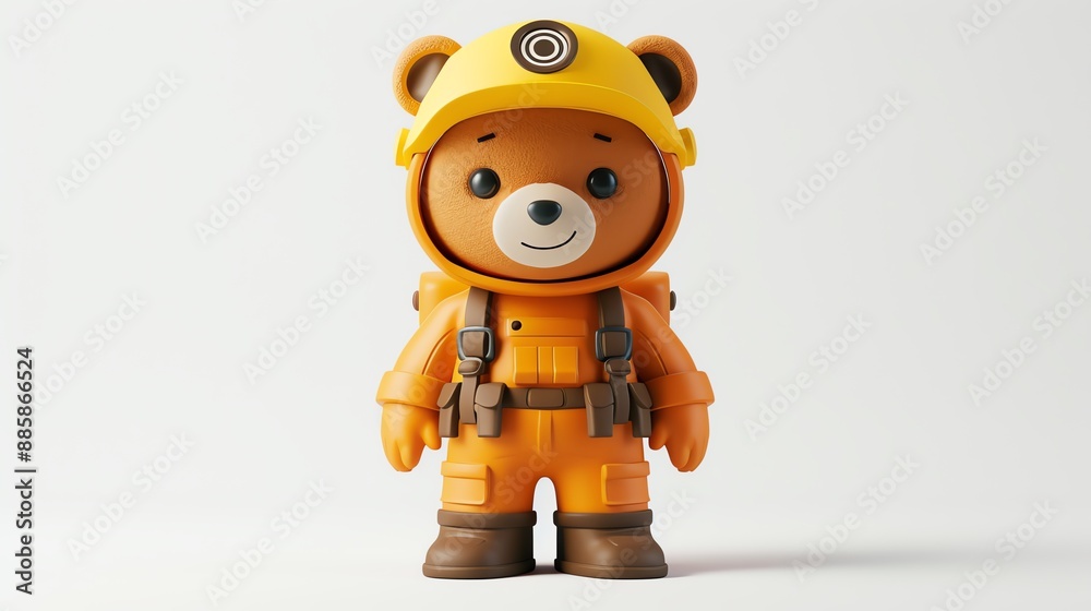 Cute cartoon bear wearing a yellow hard hat and orange jumpsuit. Cute cartoon bear wearing a yellow hard hat and orange jumpsuit.