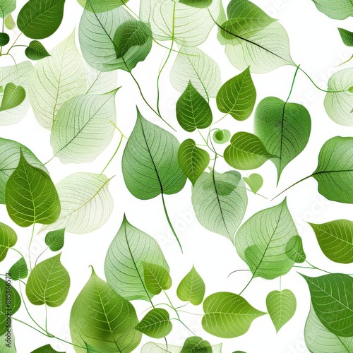 Seamless pattern of green leaves with a natural and fresh design, perfect for backgrounds, textiles, and wallpapers.