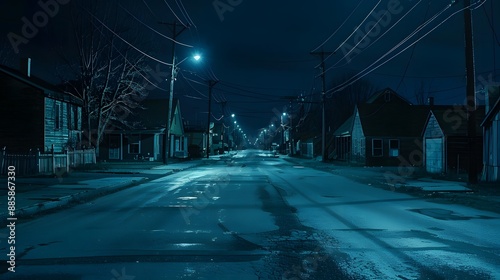 Dark and Empty Street at Night in Town photo