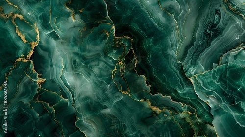 Abstract Green Marble Texture with Golden Veins