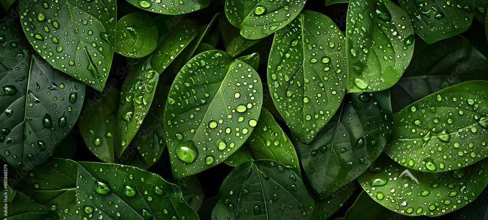 Dew Drops on Lush Green Leaves - Nature's Beauty Dew Drops on Lush Green Leaves - Nature's Beauty