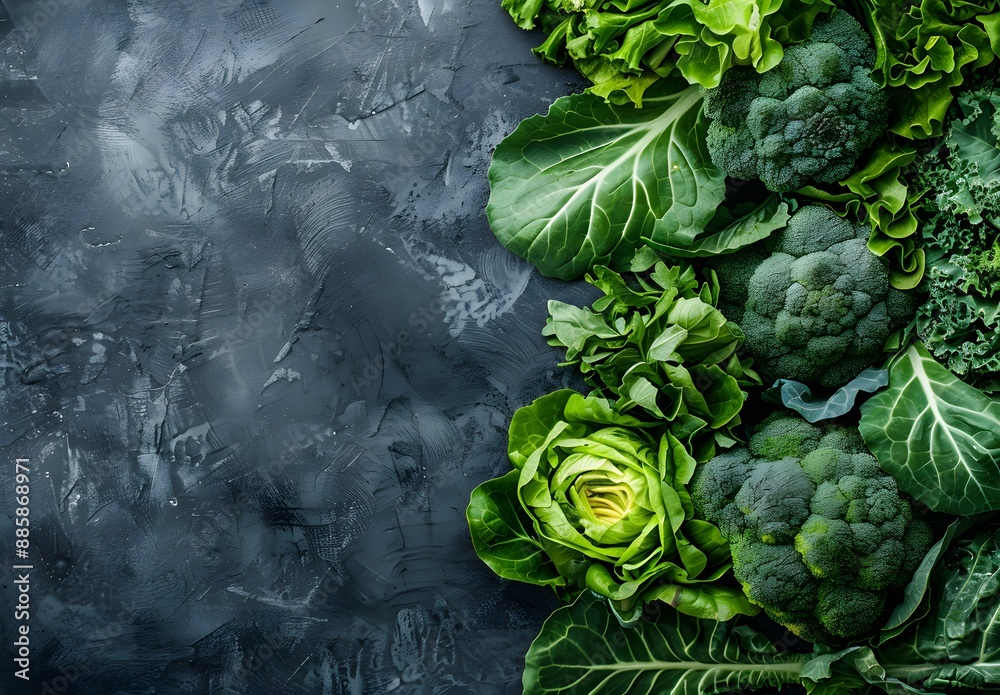 Obraz premium Fresh Green Vegetables - Broccoli, Lettuce, Kale