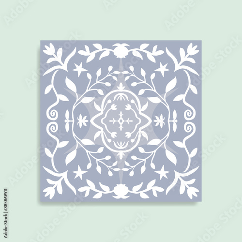 Bandana with symmetrical botanical motif