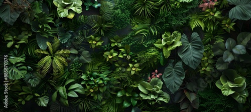 Lush Tropical Plants Wall with Moss