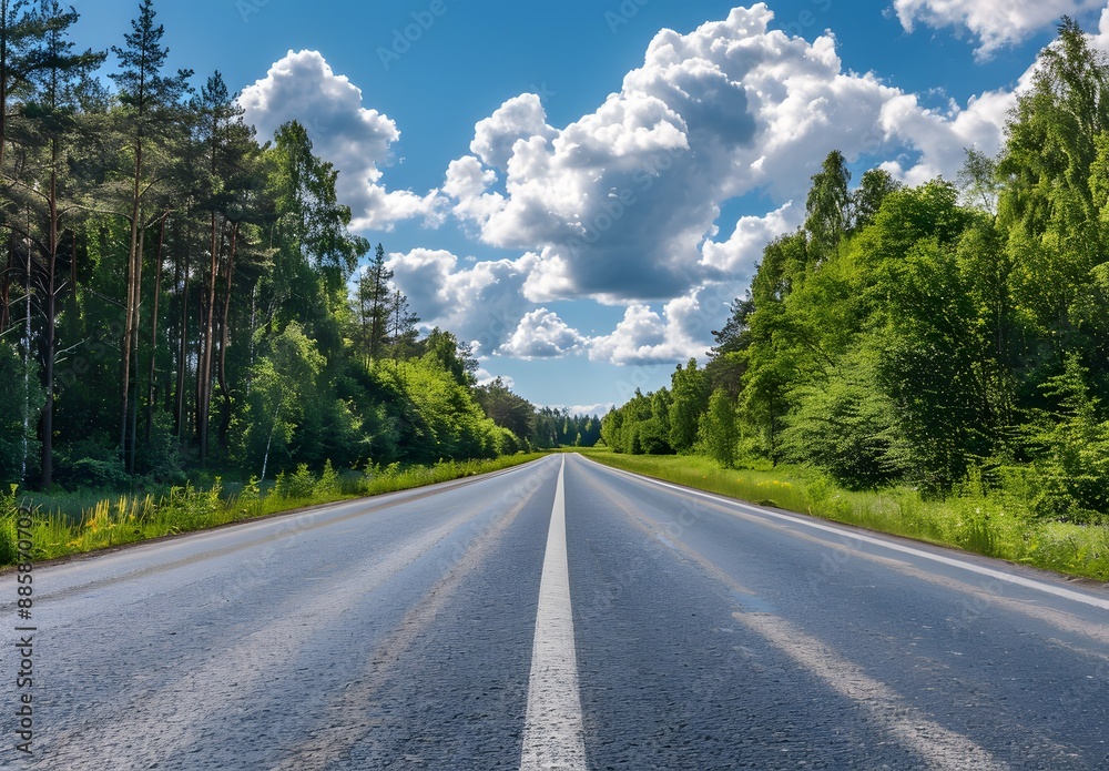 Asphalt Road Through Lush Green Forest Asphalt Road Through Lush Green Forest