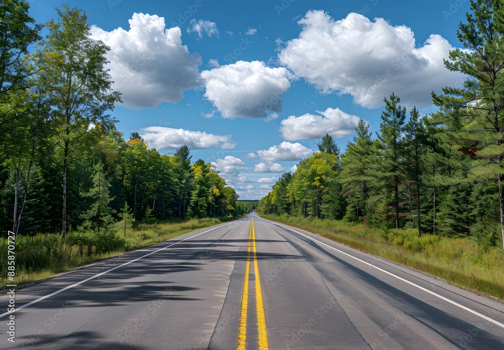 Empty Asphalt Road Through Forest Landscape Empty Asphalt Road Through Forest Landscape