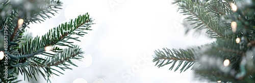 Christmas Tree Branches with Blurred Lights Copy Space