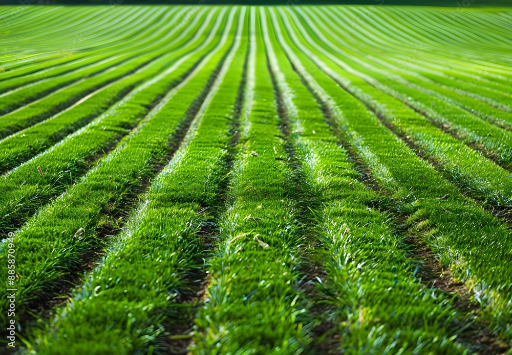 Striped Green Grass Field - Lush Lawn Background Striped Green Grass Field - Lush Lawn Background