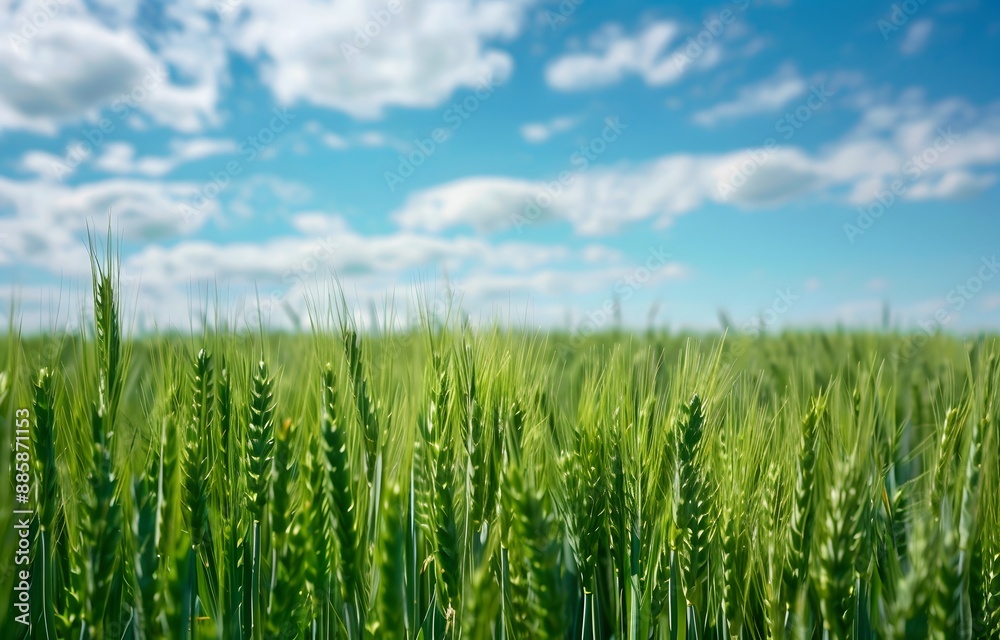 Green Wheat Field Under Blue Sky in Spring Green Wheat Field Under Blue Sky in Spring
