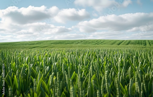 Spring Wheat Field Landscape with Clouds