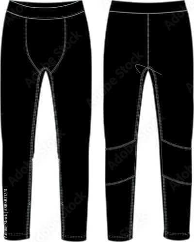 Leggings front and back view technical fashion illustration editable activewear design template on transparent background
