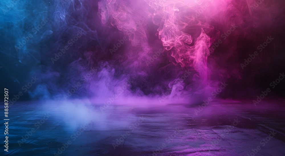 Abstract Dark Concrete Floor with Neon Light and Smoke Abstract Dark Concrete Floor with Neon Light and Smoke