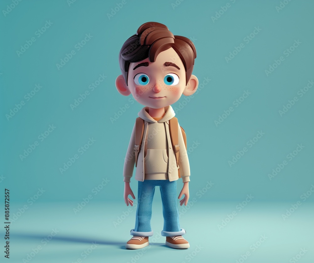 3D Illustration of Young Boy with Backpack - Back to School Concept, Cute Cartoon Character 3D Illustration of Young Boy with Backpack - Back to School Concept, Cute Cartoon Character