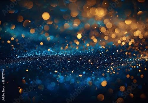 Blue And Gold Glitter Lights Abstract Background
