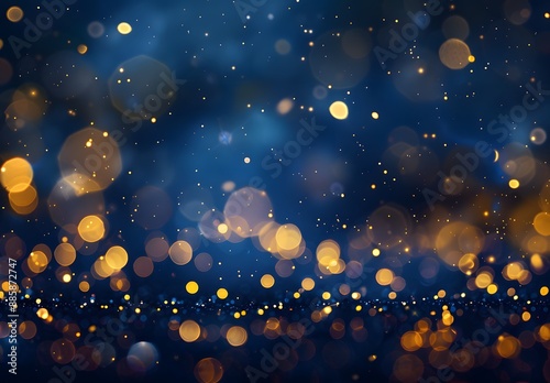 Abstract Blue Gold Glitter Lights Bokeh Background
