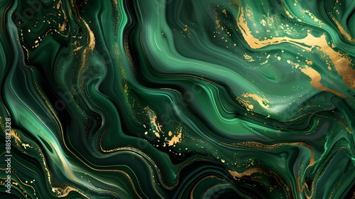 Abstract Green Gold Marble Swirl Background