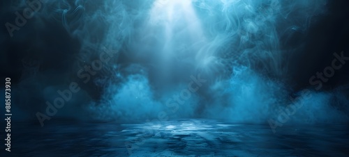 Blue Smoke Background With Spotlight For Product Presentation