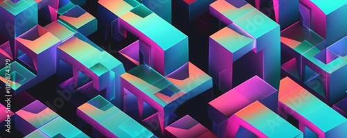3D geometric pattern, seamless, neon colors, isometric shapes, digital rendering, futuristic and dynamic design, vibrant and hightech aesthetic, depth and dimension
