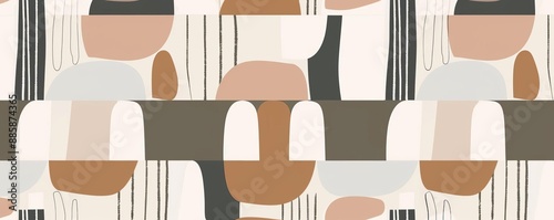Seamless minimalist pattern, muted earth tones, linear abstract shapes, digital rendering, modern and elegant design, clean lines, understated and refined