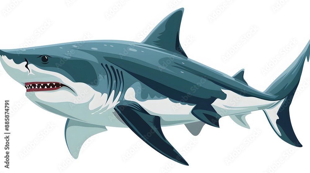 Fototapeta premium shark, fish, animal, sea, vector, ocean, cartoon, isolated, underwater, dolphin, illustration, white, water, fin, blue, predator, nature, marine, swimming, wildlife, art, life, danger, wild, mammal