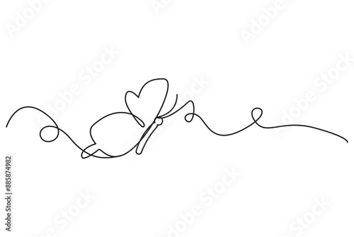 Butterfly line art. Minimalist flying insect. Continuous black stroke. Vector illustration.