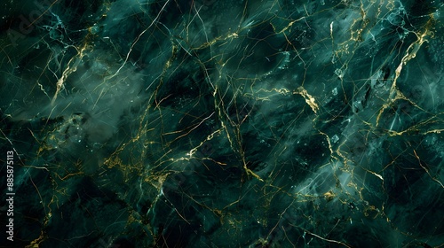 Abstract Dark Green Marble Texture with Gold Veins