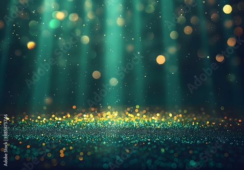 Abstract Glitter Background with Golden and Green Lights