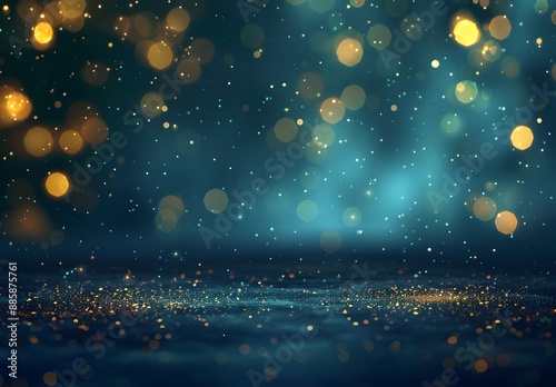 Dark Blue Glitter Background With Golden Lights