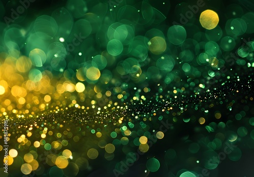 Abstract Green Gold Glitter Bokeh Background