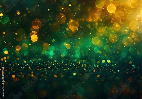 Abstract Green & Gold Glitter Bokeh Background