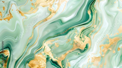 Abstract Green & Gold Marble Swirl Background