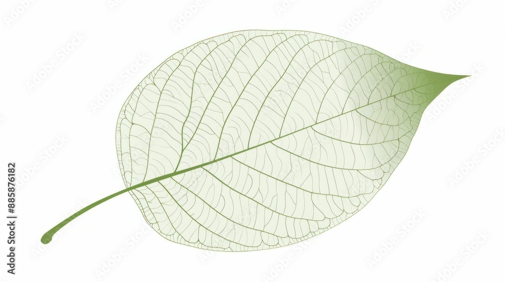 Fototapeta premium Green leaf with white line minimalist botanical beauty on white background for nature and wellness concepts