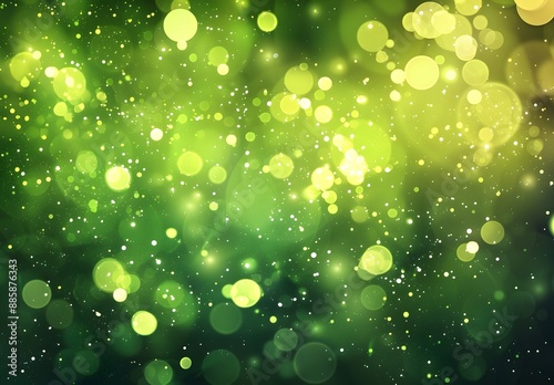 Abstract Green Background with Bokeh Lights and Sparkles