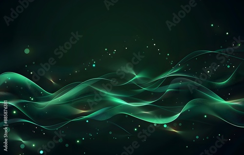 Abstract Green Waves with Glowing Bokeh Lights