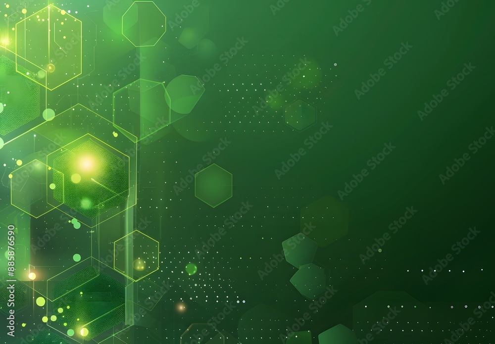 Obraz premium Abstract Green Hexagon Pattern with Glowing Dots